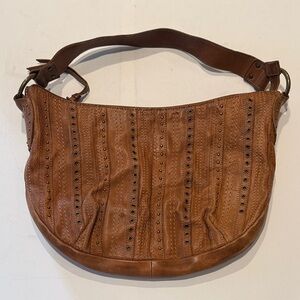 Fossil Tan Leather Hobo Bag with Eyelet Design